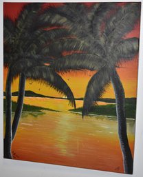 TROPICAL OIL ON CANVAS LANDSCAPE