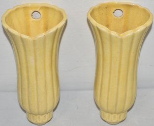PR. VINTAGE YELLOW POTTERY WALL POCKETS