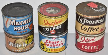 LOT (6) VINTAGE ADVERTISING COFFEE TINS