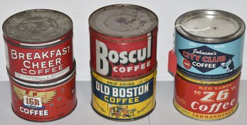 LOT (6) VINTAGE ADVERTISING COFFEE TINS