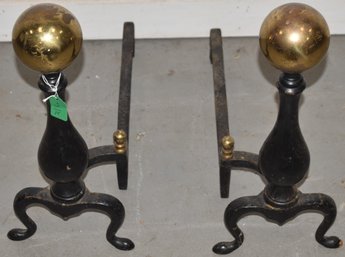 PR. PAINTED BRASS BALL TOP ANDIRONS