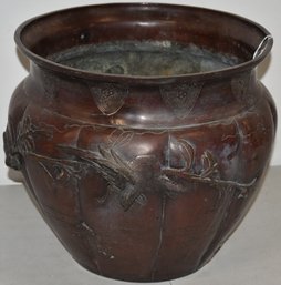 19TH CENT CHINESE BRONZE JARDINERE W/ BIRDS & FLORAL RELIEF