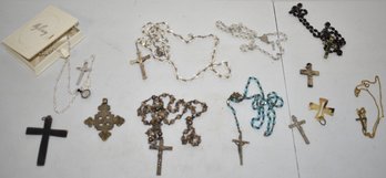 LOT VINTAGE ROSERY BEADS & CROSSES