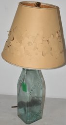 13 1/2' AQUA PICKLE BOTTLE LAMP W/ PAPER CUT - OUT SHADE