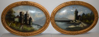 (2) CONVEX REVERSE PAINTINGS ON GLASS
