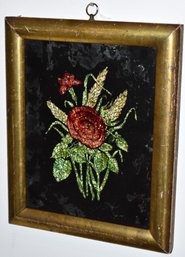 19TH CENT COLORED TINSEL FLORAL PAINTING