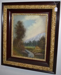 SIGNED PASTEL MOUNTAIN FORREST LANDSCAPE