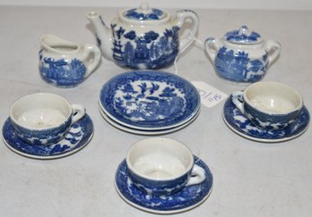 11 PC. CHILDS BLUE WILLOW TEA SET