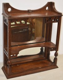 VICTORIAN OAK MIRRORED BACK WALL SHELF