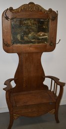 VICTORIAN OAK HALL TREE BENCH