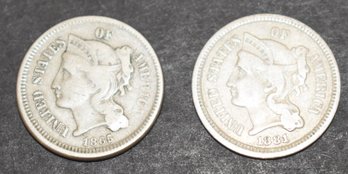 (2) U.S. III CENT COINS