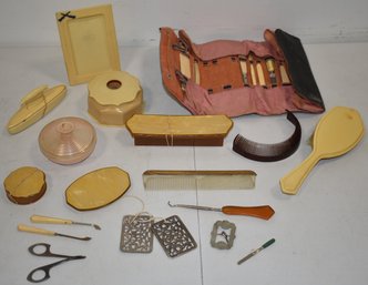 VINTAGE CELLULOID DRESSER ITEMS