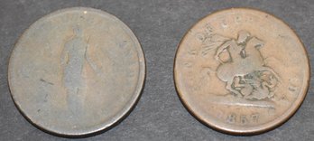 (2) CANADIAN ONE PENNY BANK TOKENS
