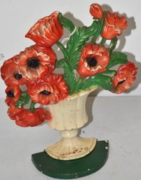 CAST IRON URN OF POPPIES DOORSTOP