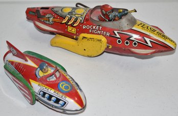 (2) VINTAGE TIN LITHO ROCKETS