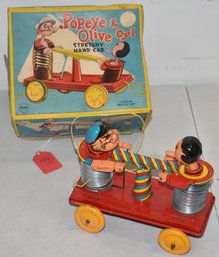 VINTAGE POPEYE & OLIVE OYL HAND CAR TOY