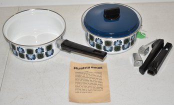(2) VINTAGE AUSTRIA EMAIL SAUCE PANS
