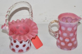 2 PC. CRANBERRY OPALESCENT GLASS