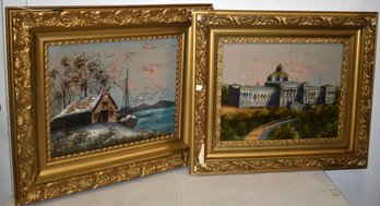 (2) REVERSE PAINTINGS ON GLASS