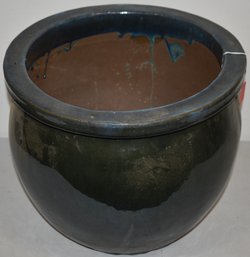 LG. GREEN - BLUE GLAZED JARDINERE - PLANTER