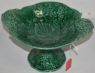 GREEN MAJOLICA COMPOTE