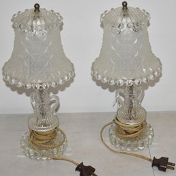 (2) VINTAGE GLASS TABLE LAMPS W/ FROSTED SHADES