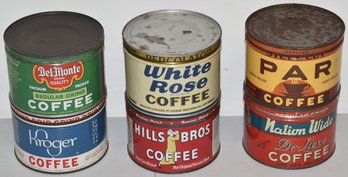 LOT (6) VINTAGE ADVERTISING COFFEE TINS