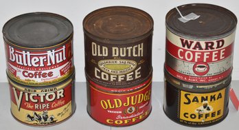 LOT (6) VINTAGE ADVERTISING COFFEE TINS