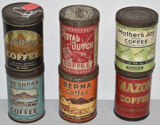 LOT (6) VINTAGE ADVERTISING COFFEE TINS