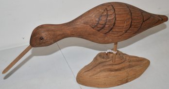 CARVED SHORE BIRD DECOY ON DRIFTWOOD BASE