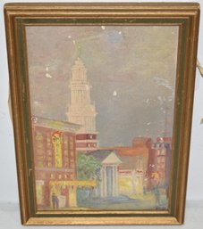 SIGNED STREET SCENE OIL PAINTING