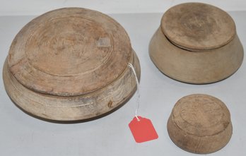 (3) TURNED ROUND WOODEN BOXES