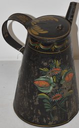 EARLY TOLEWARE PAINTED SIDE SPOUT TEA POT