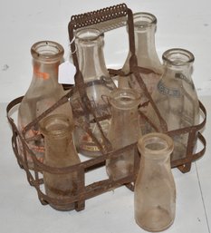 VINTAGE MILK BOTTLE CARRIER W/ BOTTLES