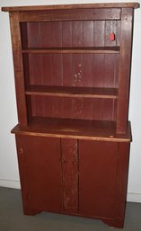 PRIMATIVE PAINTED PINE STEPBACK CUPBOARD