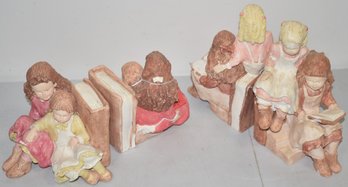 (2) SETS OF FIGURAL PLASTER BOOKENDS