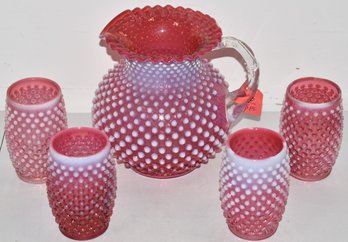 CRANBERRY OPALESCENT GLASS BEVERAGE SET