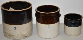 (3) STONEWARE 2 TONE CROCKS