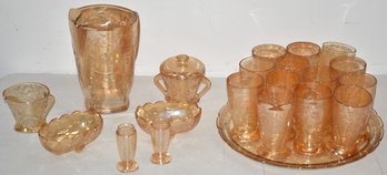 AMBER DEPRESSION GLASS WATER SET & EXTRAS