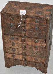 8 DRAWER JEWELRY BOX W/ PRESSED METAL DECAL DECORATIONS