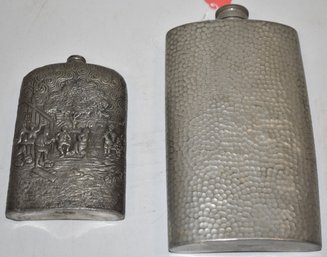 (2) VINTAGE PEWTER POCKET FLASKS