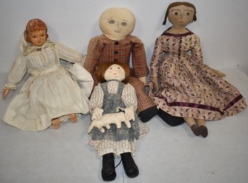 LOT (4) FOLKY CLOTH ARTISAN DOLLS