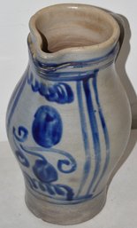11 1/2' STONEWARE PITCHER W/ COBALT DECORATION