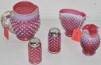 5 PC CRANBERRY OPALESCENT GLASS