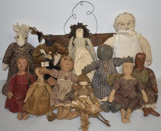 LOT (11) FOLKY CLOTH ARTISAN DOLLS