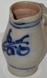 11 1/2 STONEWARE PITCHER W/ COBALT DECORATION