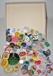 LARGE LOT VINTAGE PIN BACK BUTTONS