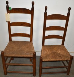 (2) SHAKER LADDERBACK SIDE CHAIRS W/ RUSH SEATS