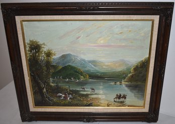 OIL PAINTING OF NATIVE AMERICANS IN LANDSCAPE
