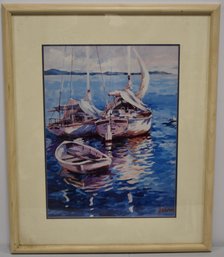 WATERCOLOR PAINTING OF SAILING SHIPS
